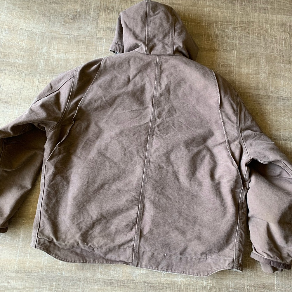 Carhartt men’s J284 FWD Brown Hooded Jacket Sherpa Lined XXL Snap Button - Picture 6 of 13